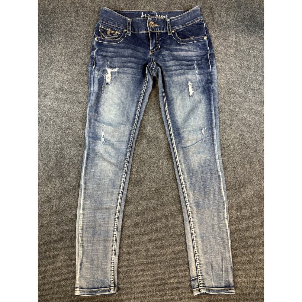 Ariya Jeans Women’s Size 3/4 Skinny Mid Rise Medium Wash Thick Stitch